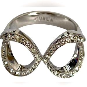 Furla Infinity Ring Rhodium Plated With Swarovski Crystals NWOT